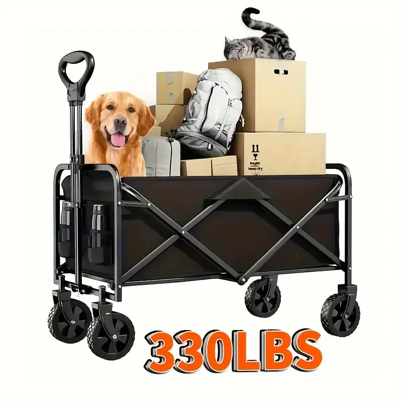 Collapsible Foldable Wagon Cart Heavy Duty Utility Cart With All Terrain Wheels 220 Lbs Capacity