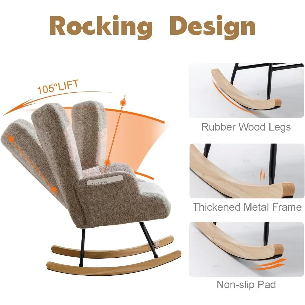 Nursery Teddy Upholstered Glider Rocker Chair High Back