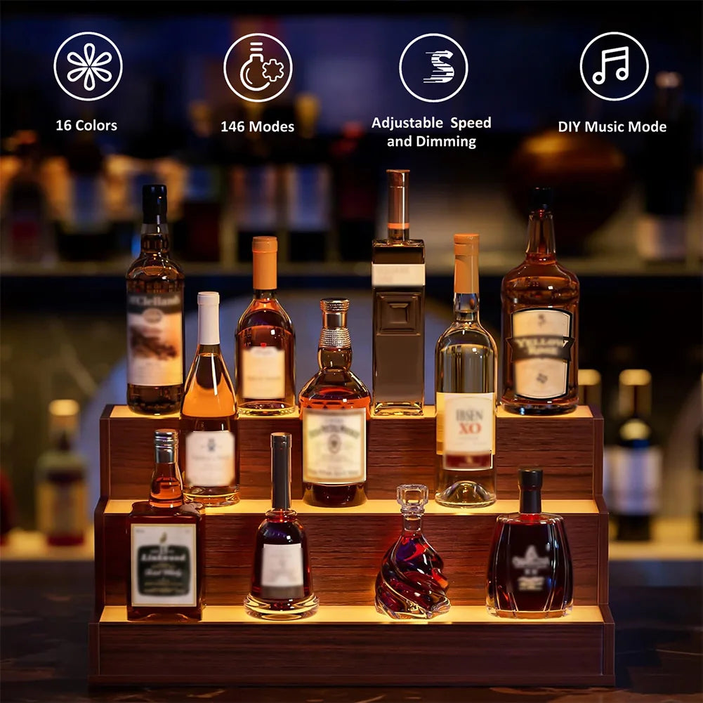 LED Lighted Liquor Shelves Wooden Bottle Display Shelf with App Remote Control for Home Bar Pub Restaurant Party Supplies 20 Inch