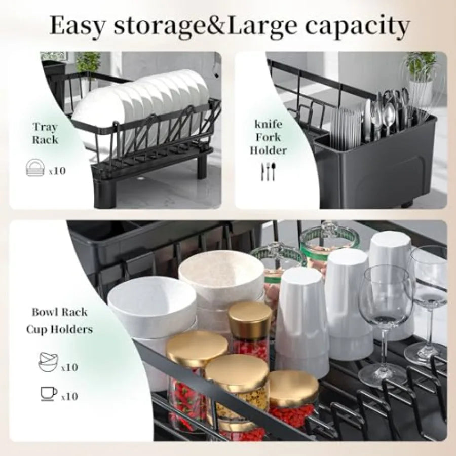 Dish Drying Rack Space Saving Kitchen Counter Rack with Drainer Rustproof Sink Organizer and Utensil Holder