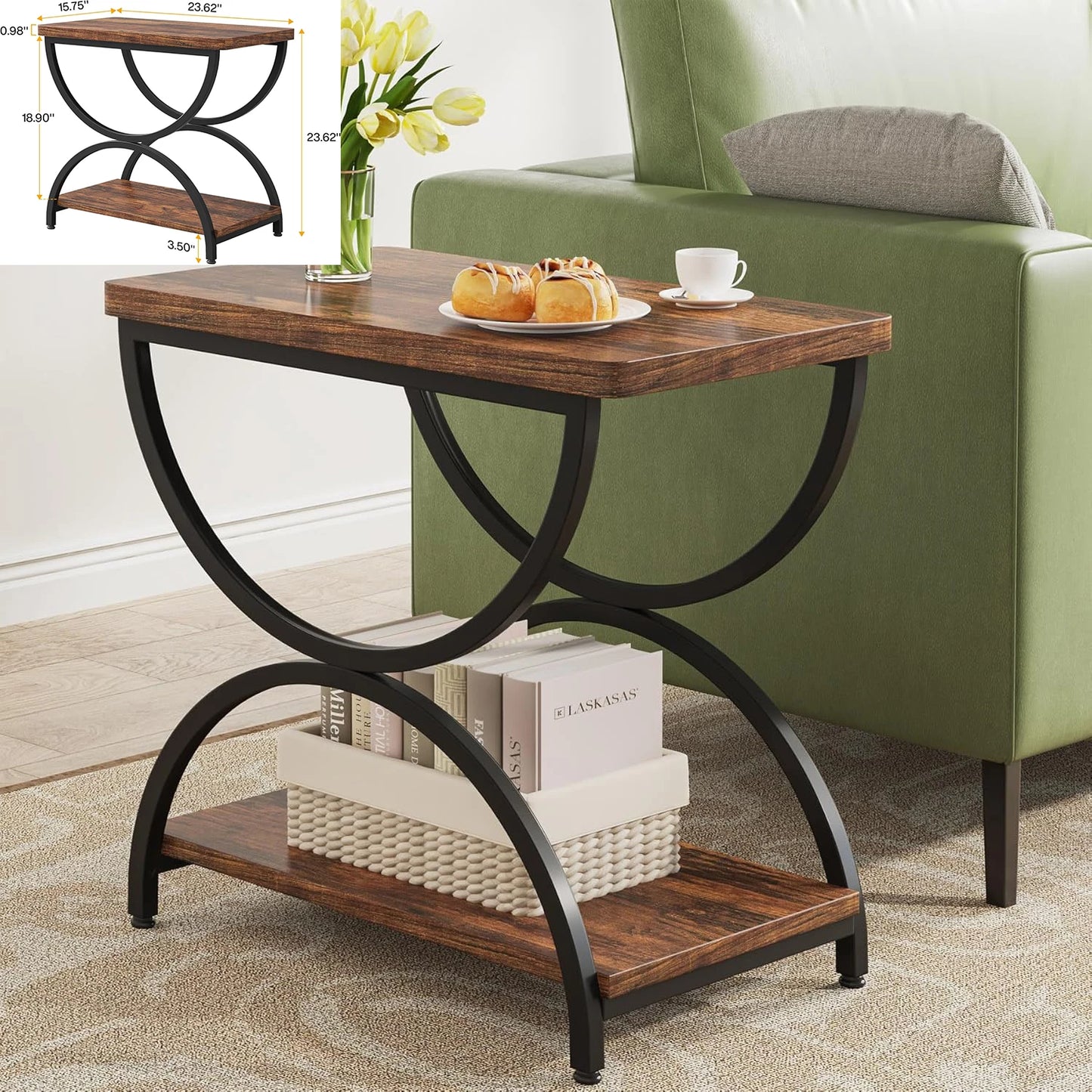 Round End Table With Hollow Metal Frame Bedside Nightstand