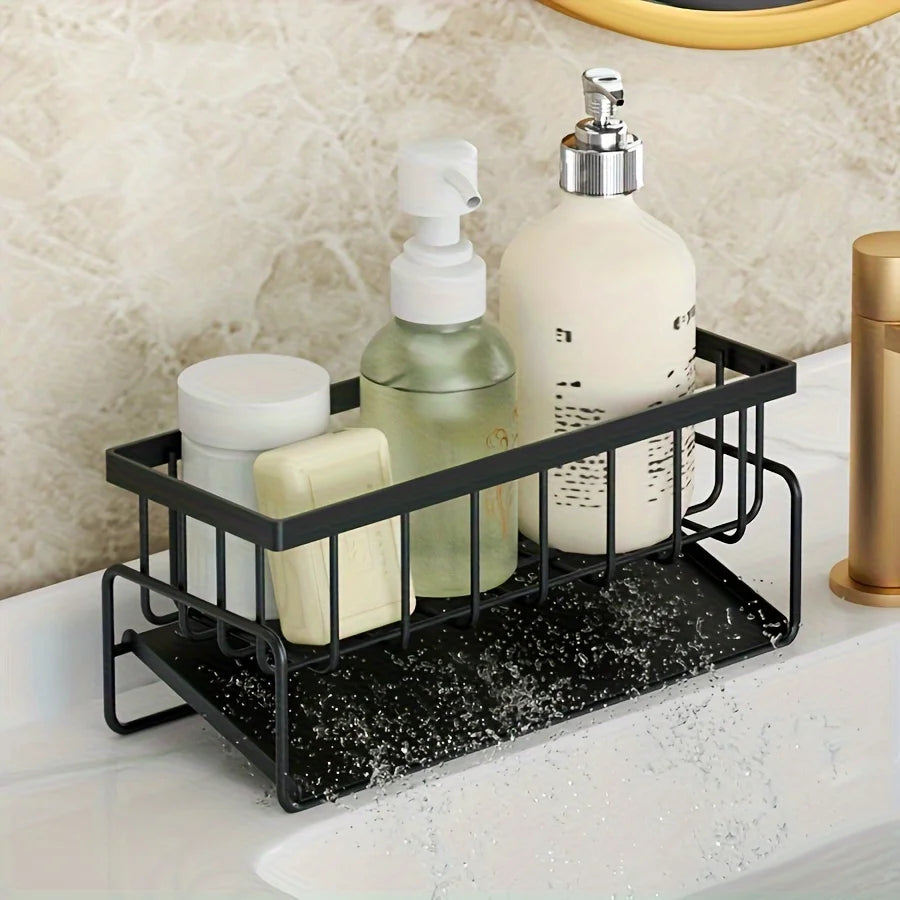 Multi-Functional Sink Caddy Organizer 9.1 Inch Wide Kitchen Storage Sponge Drain Rack with Dishcloth Holder