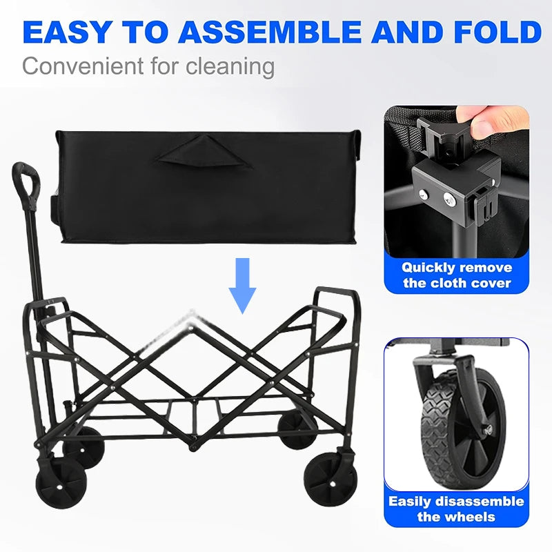 Heavy Duty All Terrain Folding Wagon Cart for Camping Grocery Shopping Garden and Sports Black Large Foldable Wagon