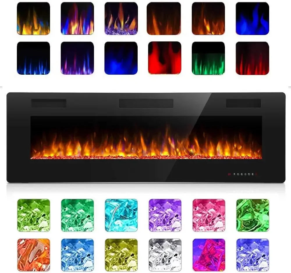 36 Inch Electric Fireplace In Wall Recessed And Wall Mounted Fireplace Heater With Multicolor Flame