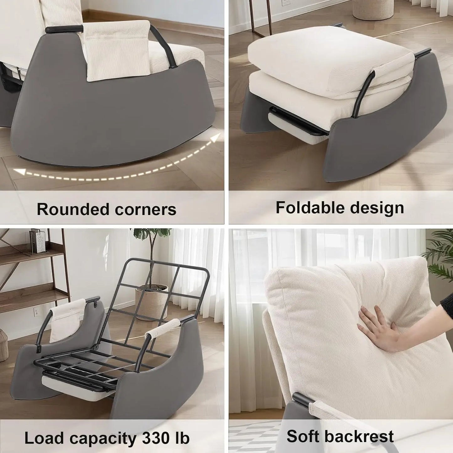 Rocking Recliner Chair With Side Pocket 3 Level Adjustable