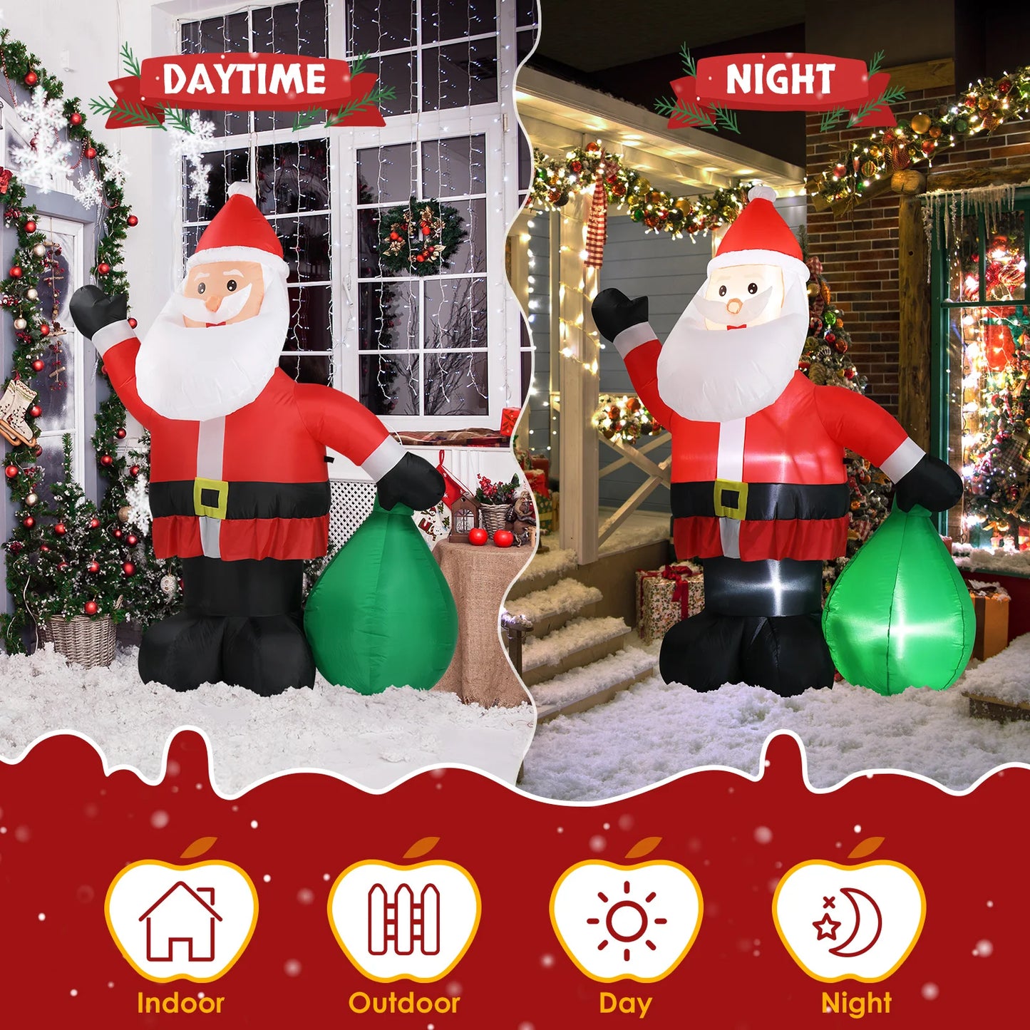 6 FT Lighted Christmas Inflatable Santa Claus Decoration with Large Gift Bag Funny Blow Up Yard Decor