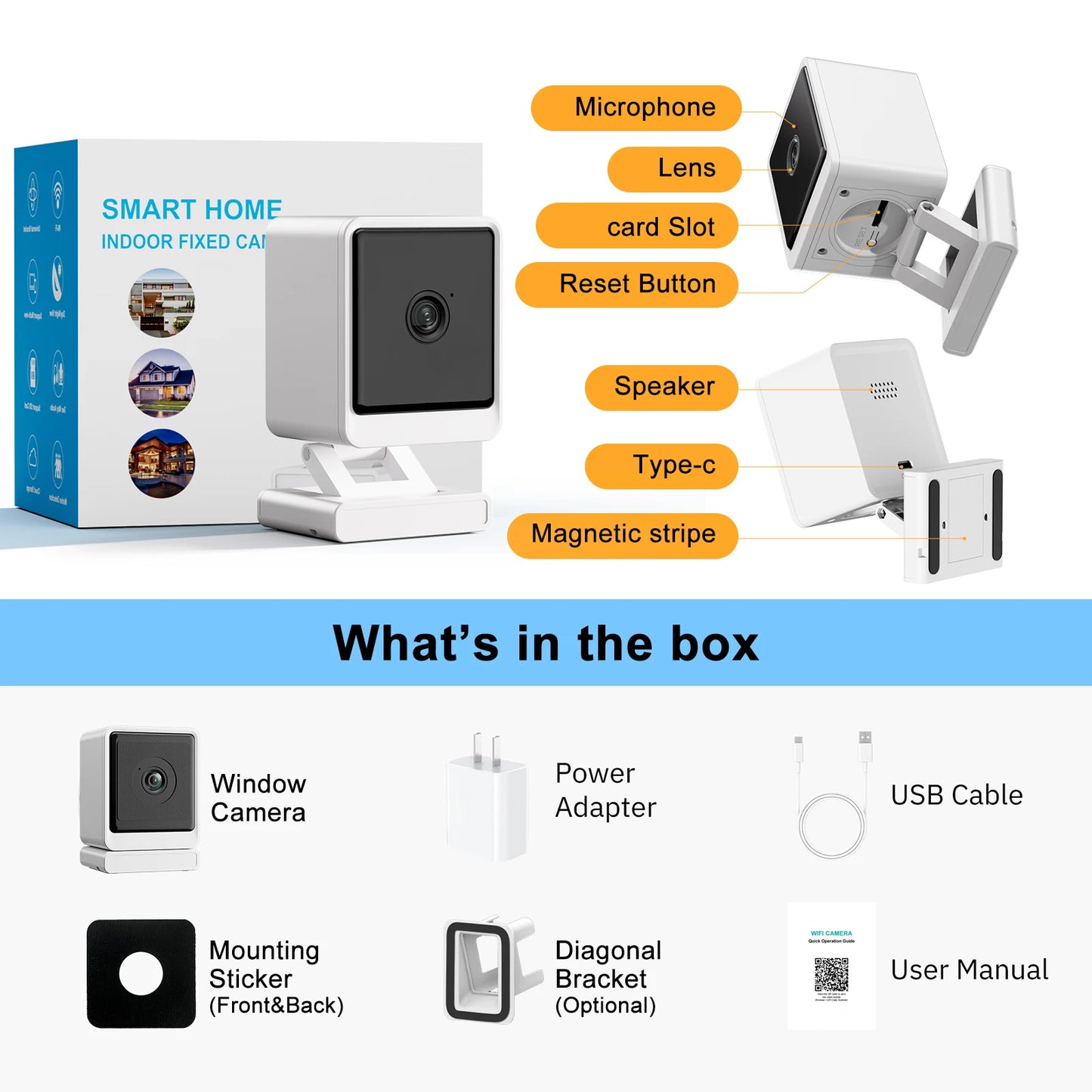 Indoor Security Camera 1080p WiFi 2.4GHz 110 Degree Wide