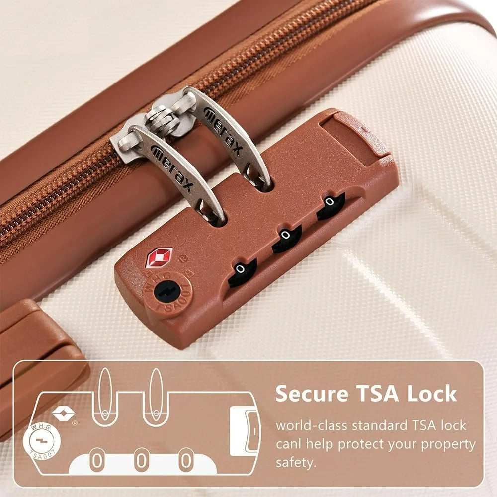 Merax 3 Piece ABS Luggage Set TSA Lock Pearly White 20 24 28