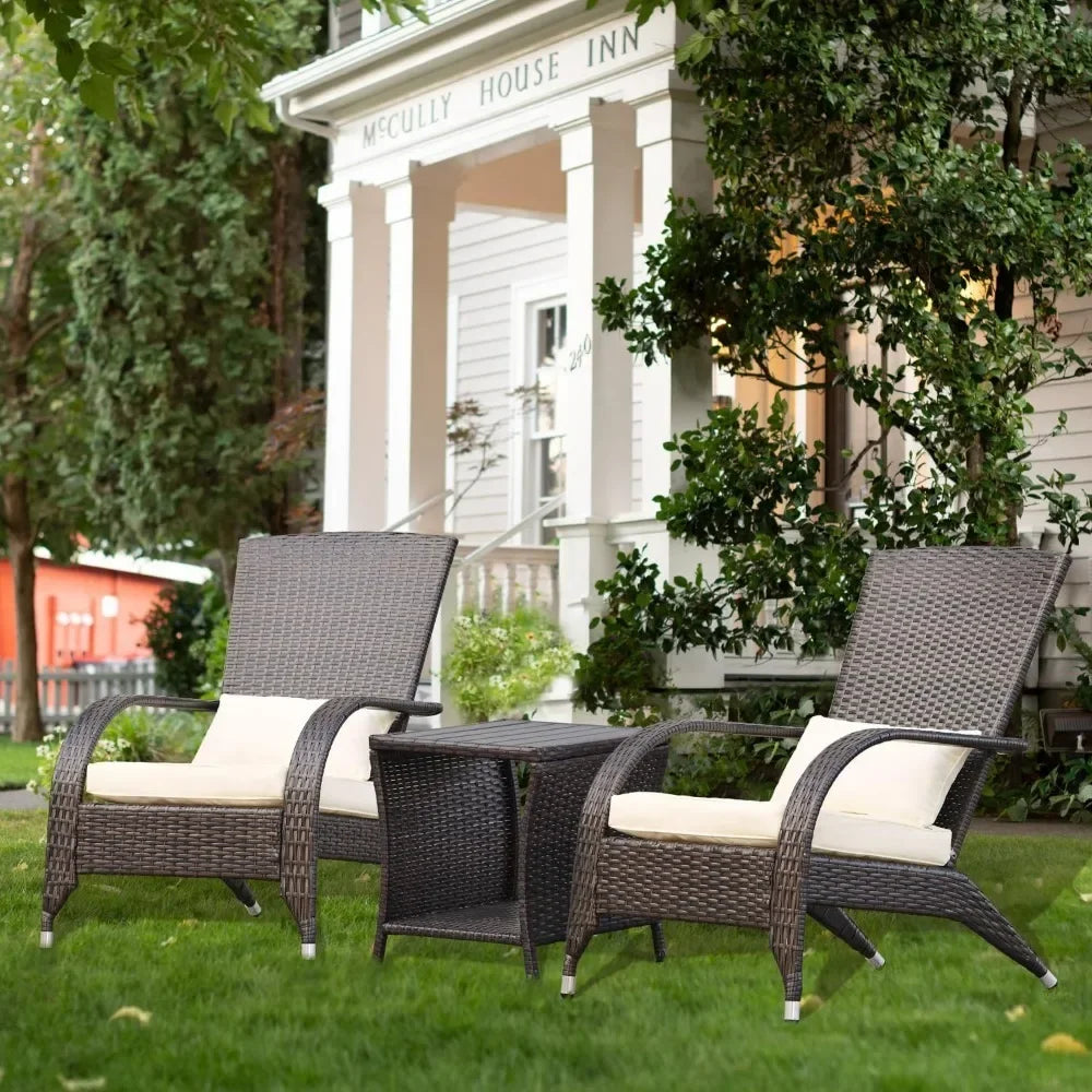 Adirondack Chairs Set of 2 Outdoor Wicker Rattan Fire Pit Chairs Oversized Comfy Relax Accent Patio Chairs with Cream Cushions