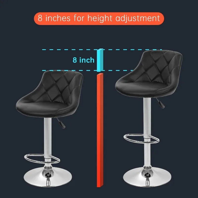 Bar Stools Set of 2 Swivel Stool Height Adjustable Bar Chairs with Back PU Leather Black