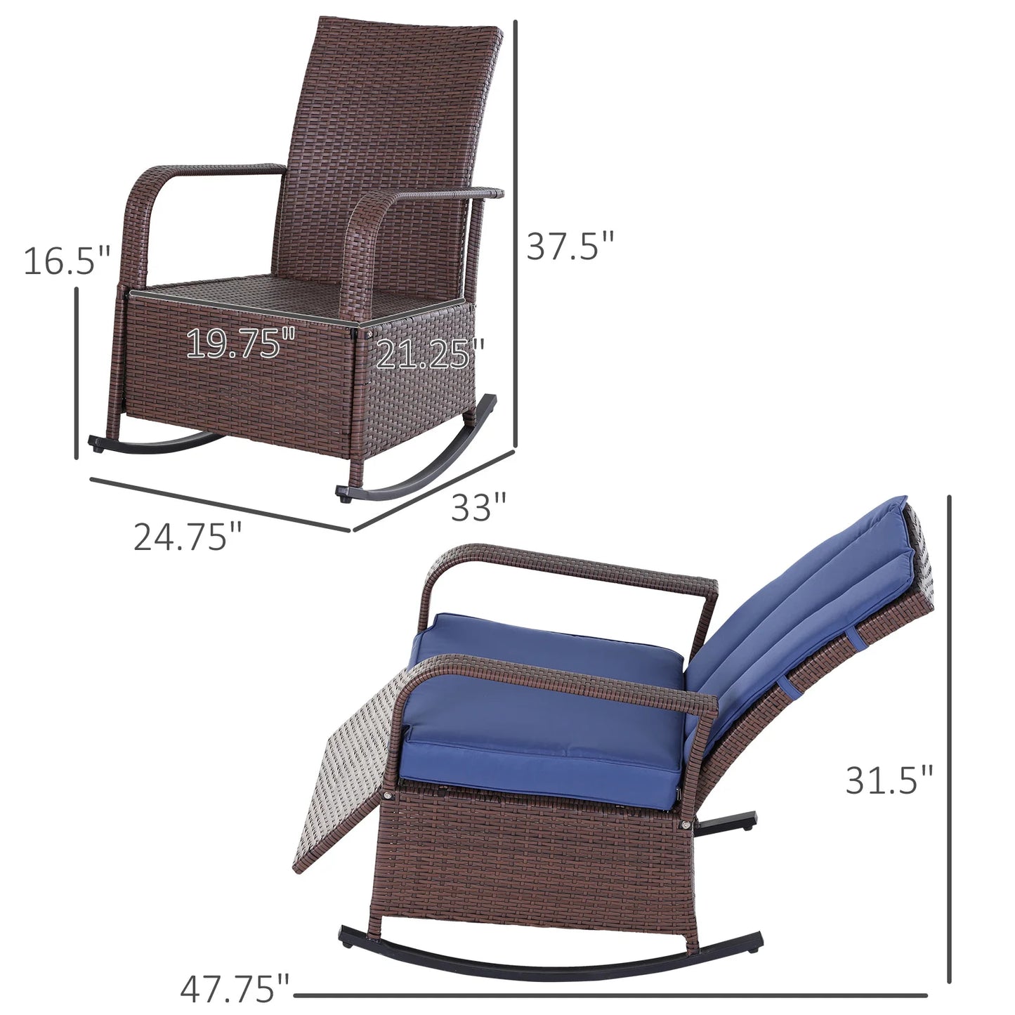 Adjustable Wicker Recliner Cushion Rocker Chair Pool Chaise Patio Lounge Outdoor