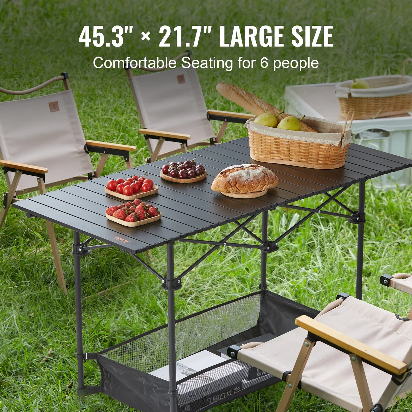 VEVOR 220lbs Outdoor Camping Folding Table with Black Storage Bag Aluminum Alloy BBQ Desk