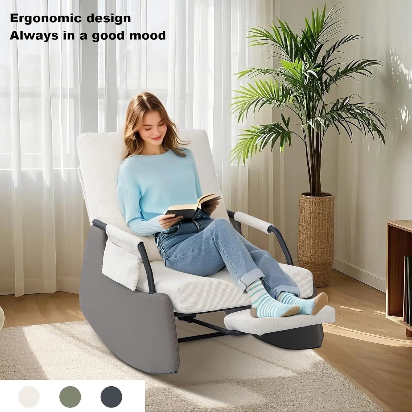 Rocking Recliner Chair With Side Pocket 3 Level Adjustable