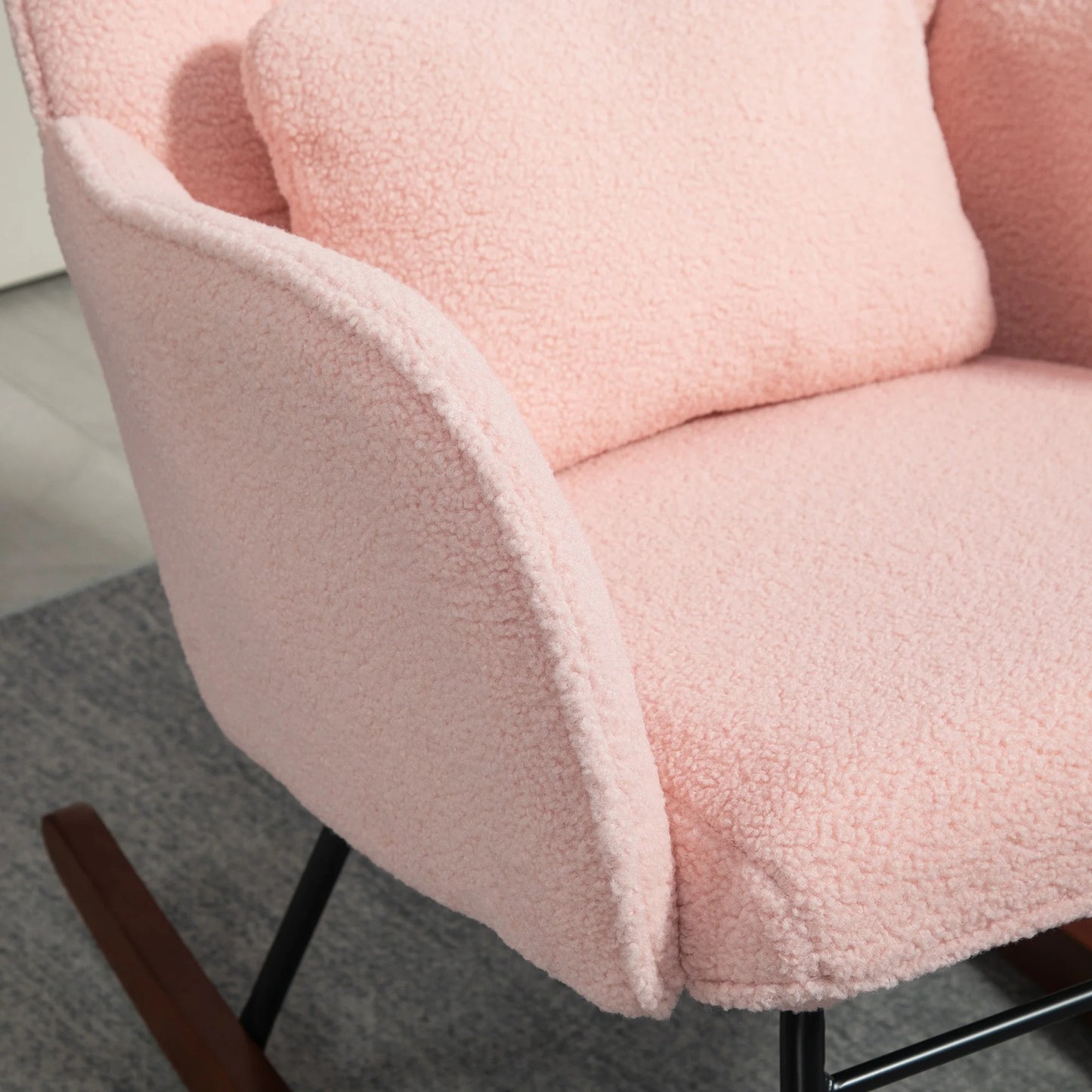 Homcom Boucle Rocking Chair with Headrest and Lumbar Pillow Pink