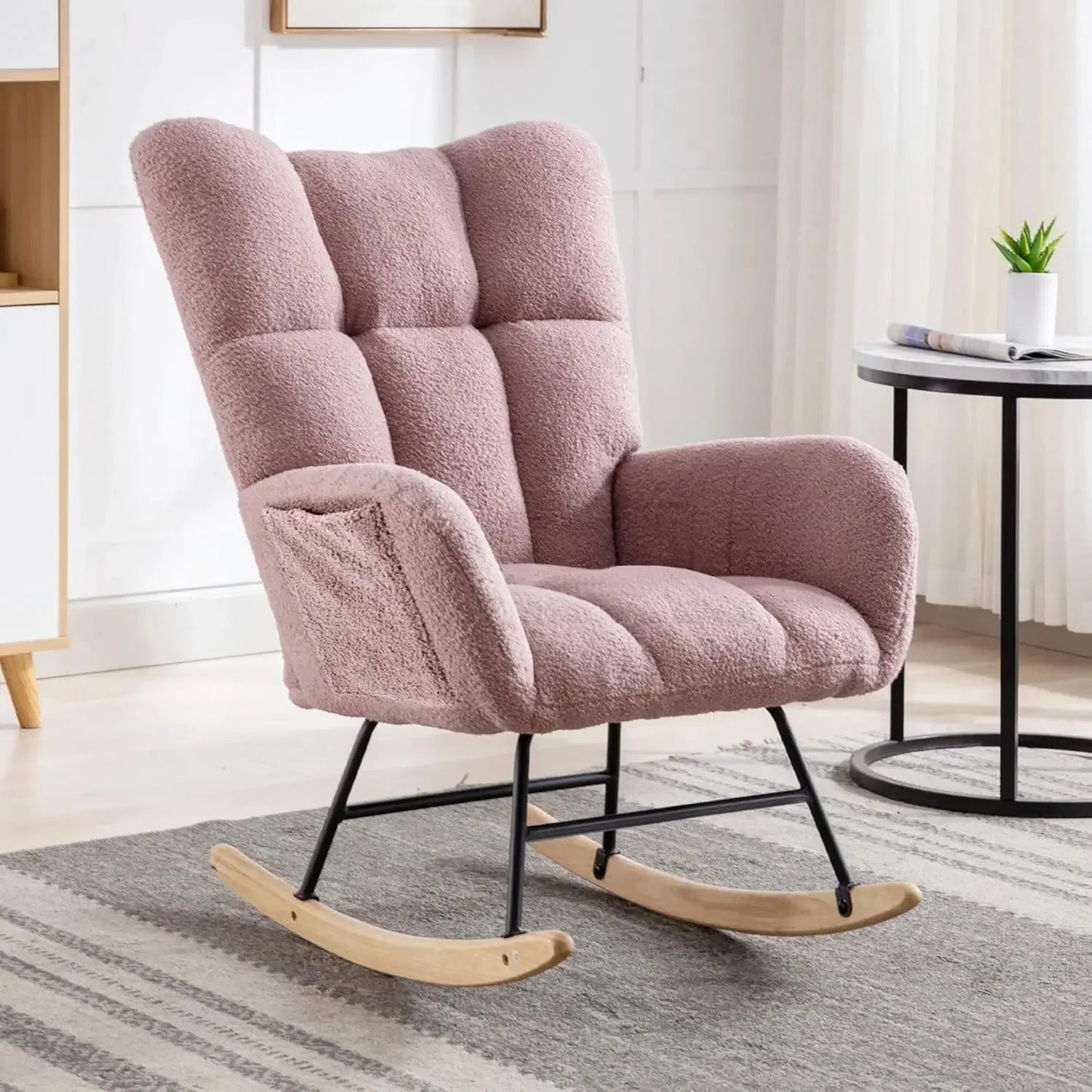 Nursery Teddy Upholstered Glider Rocker Chair High Back