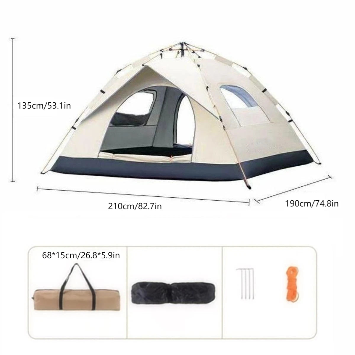 Outdoor Shelter Sunshade Self-Driving Travel Camping Tent with Two Doors and Two Windows
