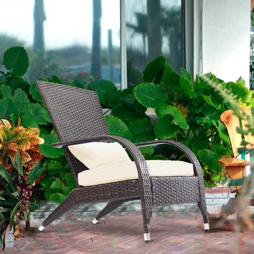 Adirondack Chairs Set of 2 Outdoor Wicker Rattan Fire Pit Chairs Oversized Comfy Relax Accent Patio Chairs with Blue Cushions