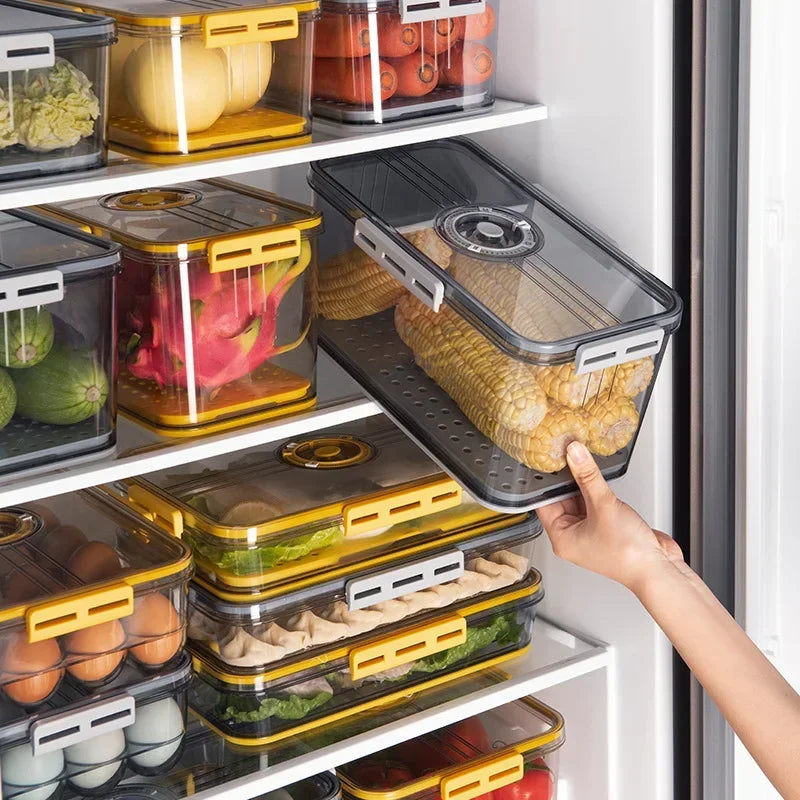 Kitchen Storage Food Organizer Container Seal Stable Cans for Fridge High Capacity Fresh Eggs Vegetable Fruit Storage Box Gray