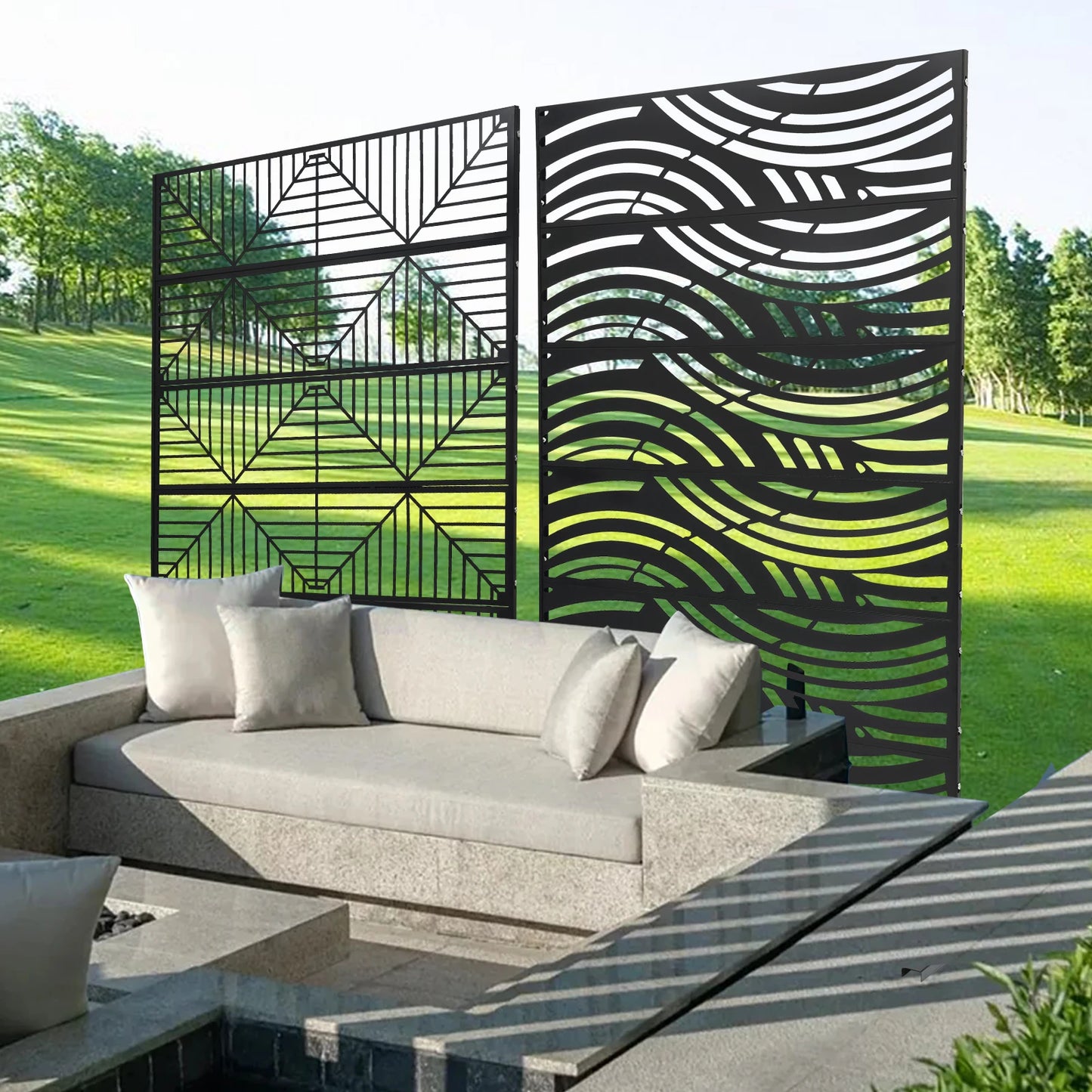 Outdoor Privacy Screens and Panels for Patio Metal Privacy Fence Screen Freestanding Decorative Room Divider Hollow Stripes