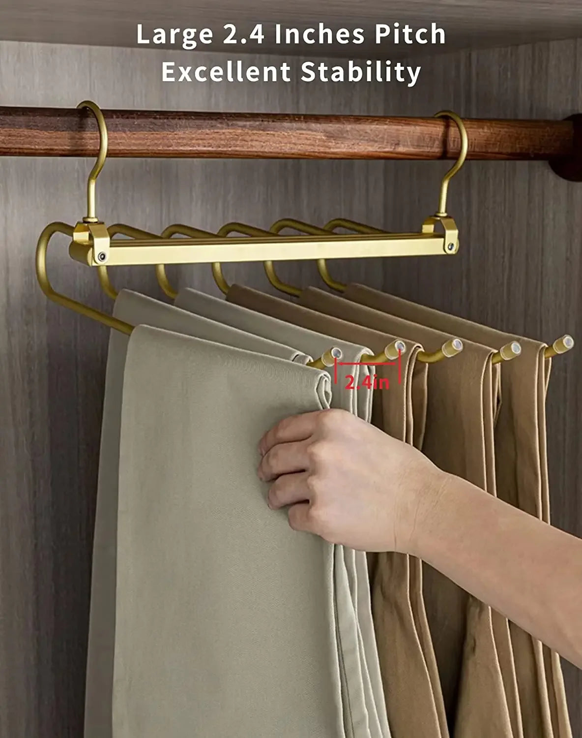 6 Layers Aluminum Pants Hangers Space Saving Jeans Scarf Organizer Multi Functional Closet Heavy Rack for Slacks Skirt Trousers Black