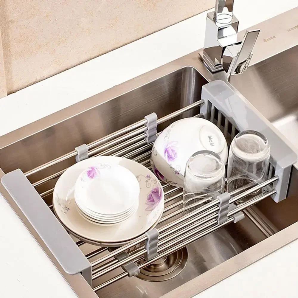 Kitchen Stainless Steel Sink Drain Rack 304 Dish Drying Rack Storage Organizer Black Small