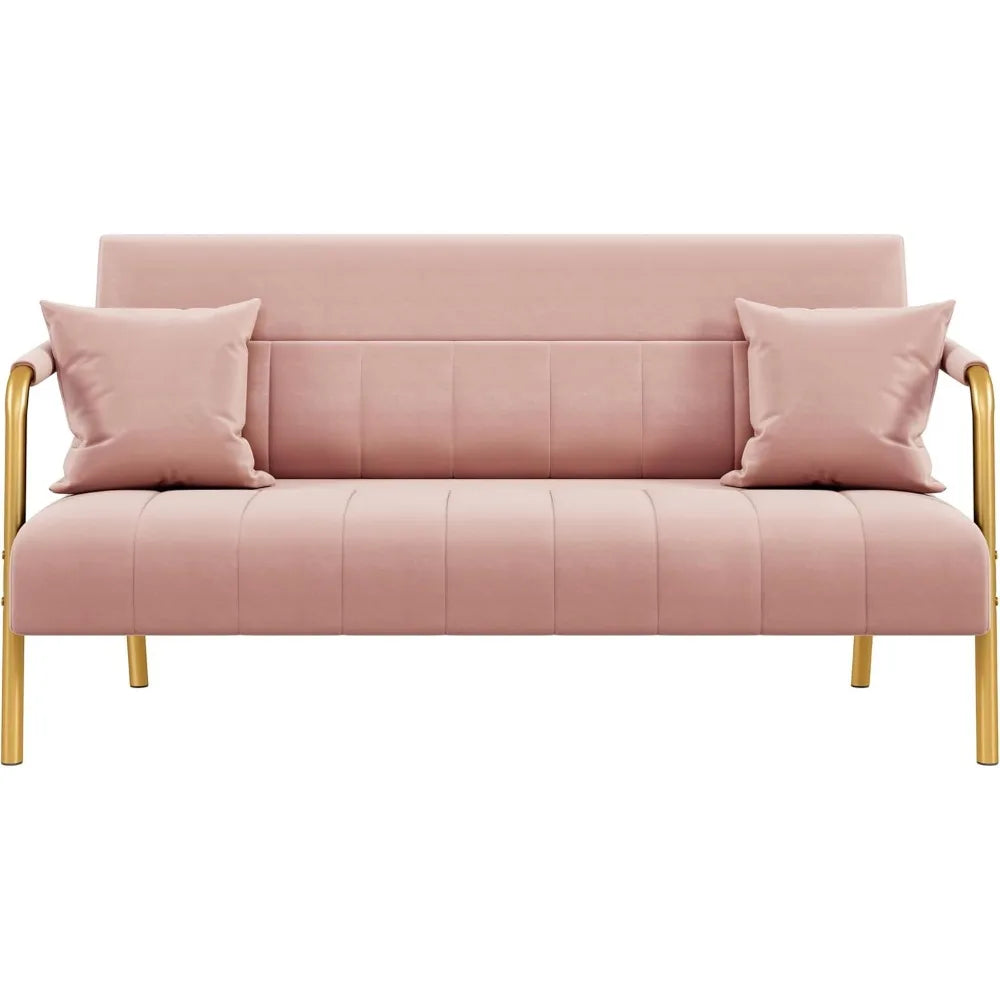 Lux Velvet Sofa With Gold Tone Metal Arms For Living Room