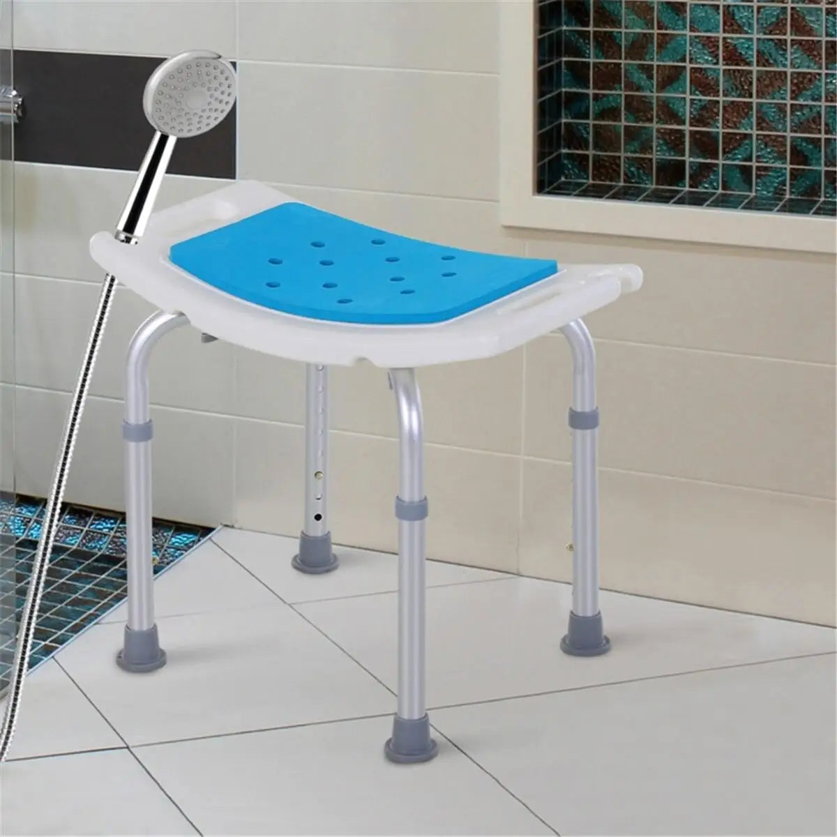 Adjustable Shower Chair for Seniors and Disabled Lightweight Portable Bath Seat with Side Handles and 6-Level Adjustable Height