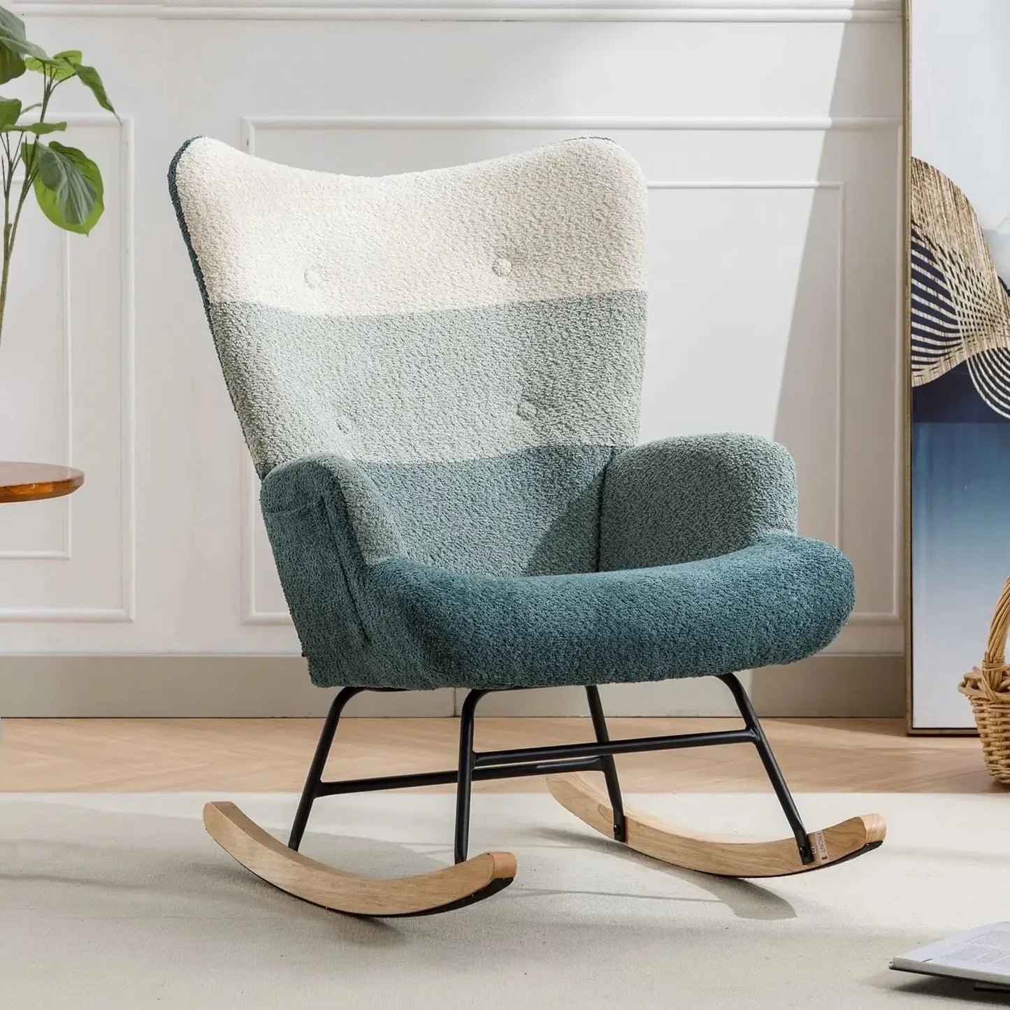 Nursery Teddy Upholstered Glider Rocker Chair High Back