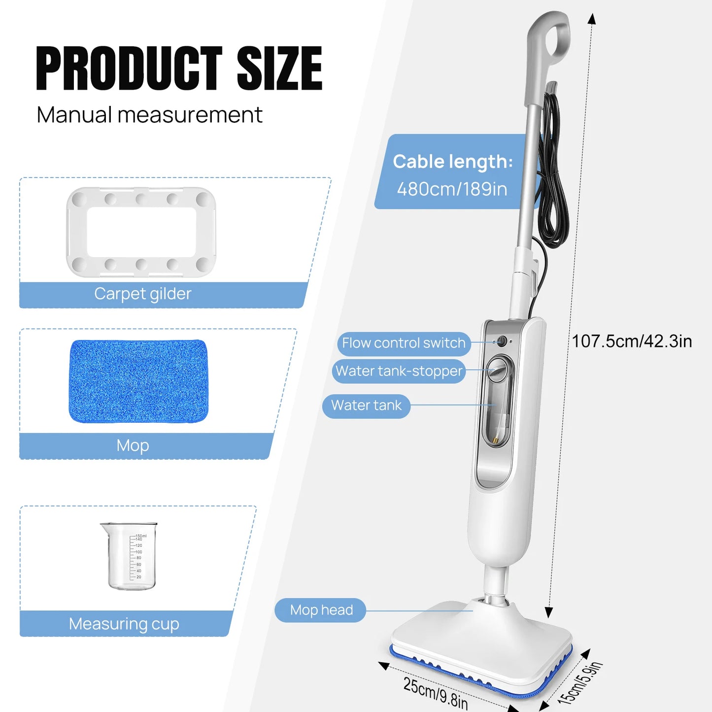 12 In 1 Electric Steam Mop With Rotating Head 120 Degree
