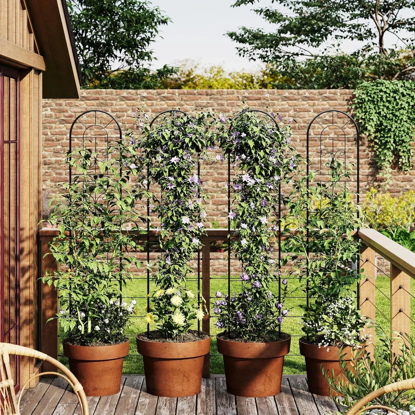 Garden Trellis Coated Rustproof Iron Arch Decoration Trellis for Climbing Plants Outdoor Rose Vegetable Flower Support