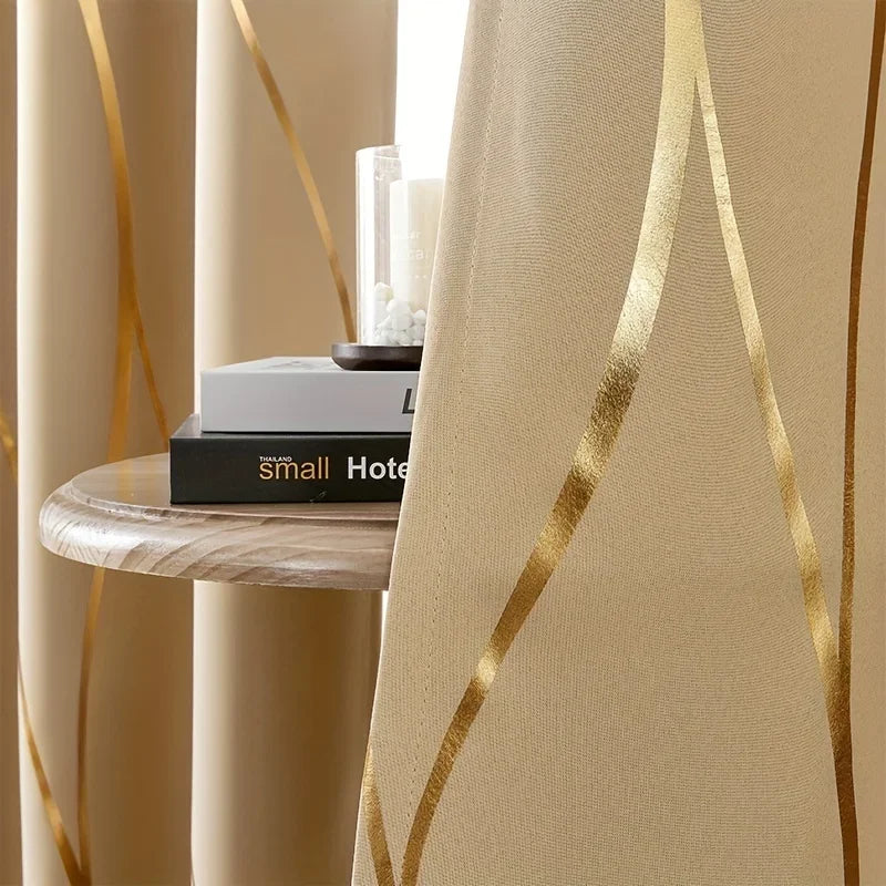 2 Pcs Golden Wave Circle Blackout Curtains With Grommet Top