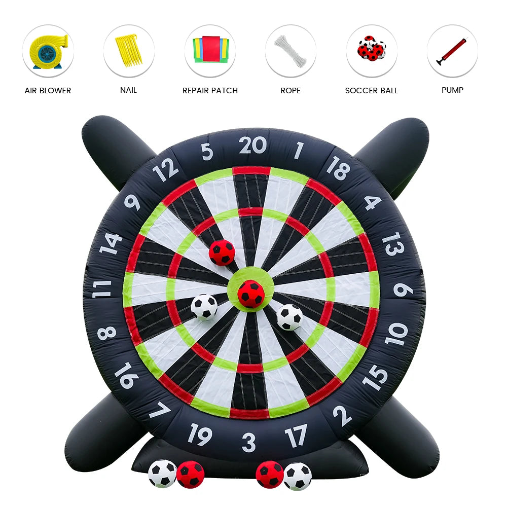 10FT Giant Outdoor Inflatable Soccer Golf Darts Board with 8 Soccer Balls and Blower Football Playground