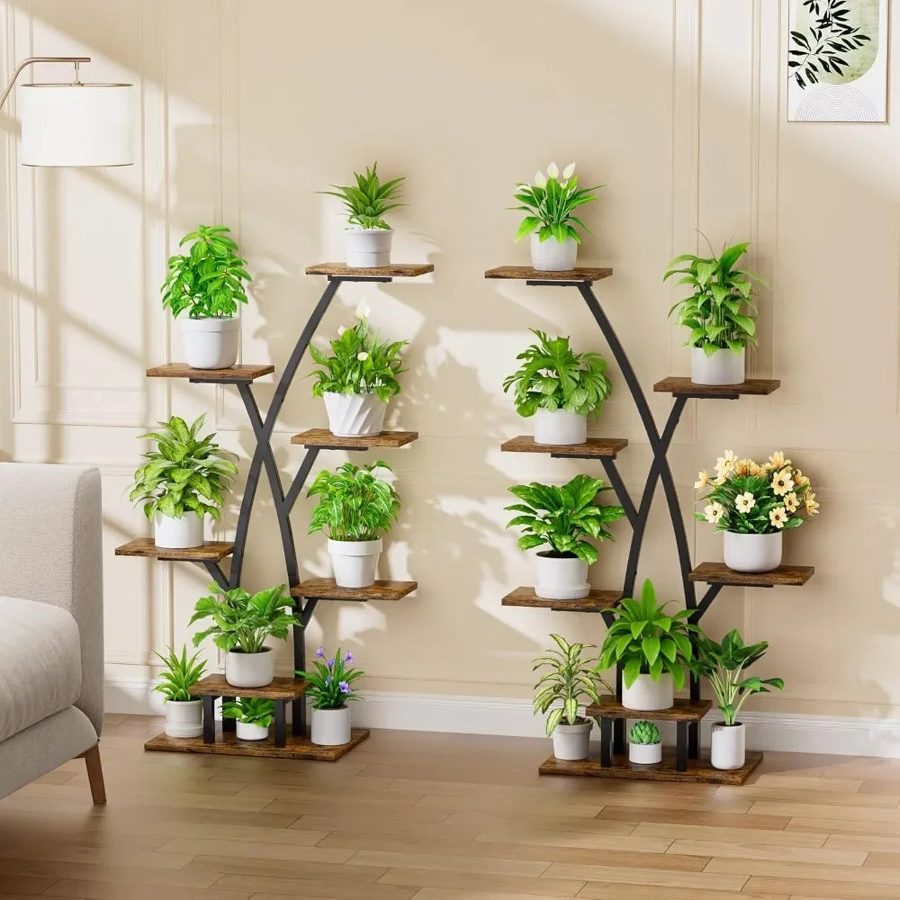 Plant Stand With Grow Lights 7 Tiered Corner Shelf For Multiple Plants Flower Holder Display Rack For Indoor Home Patio Balcony Black