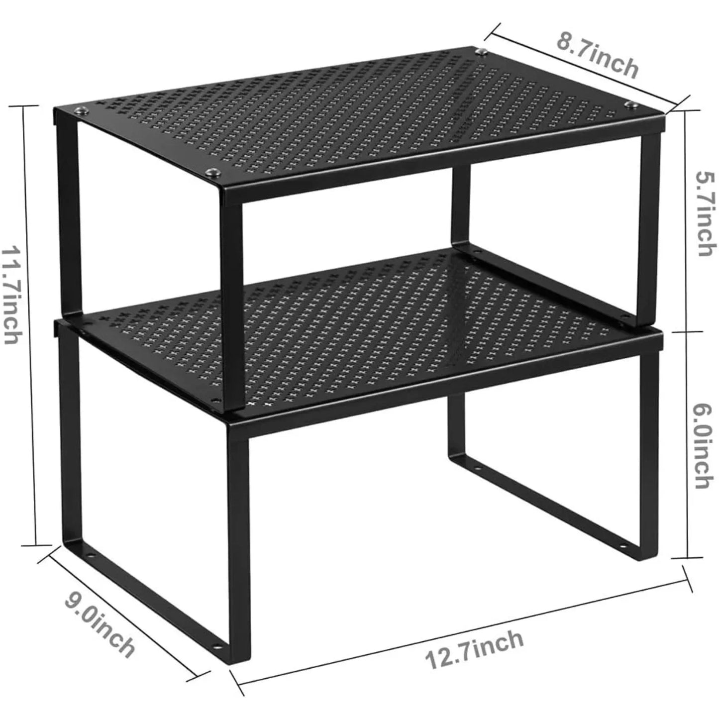 Expandable Stackable Kitchen Cabinet and Counter Shelving Organizer Multi Use Space Saving Storage Black
