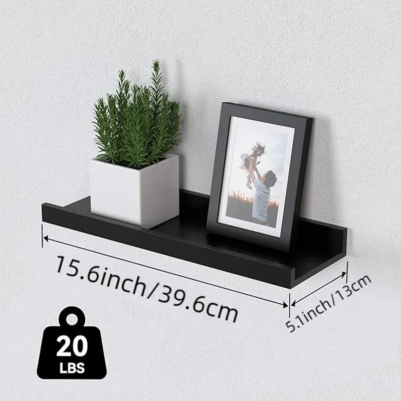 6 Pieces Wall Hanging TV Mezzanine Solid Wood Partition Display Stand for Bedroom and Living Room Black