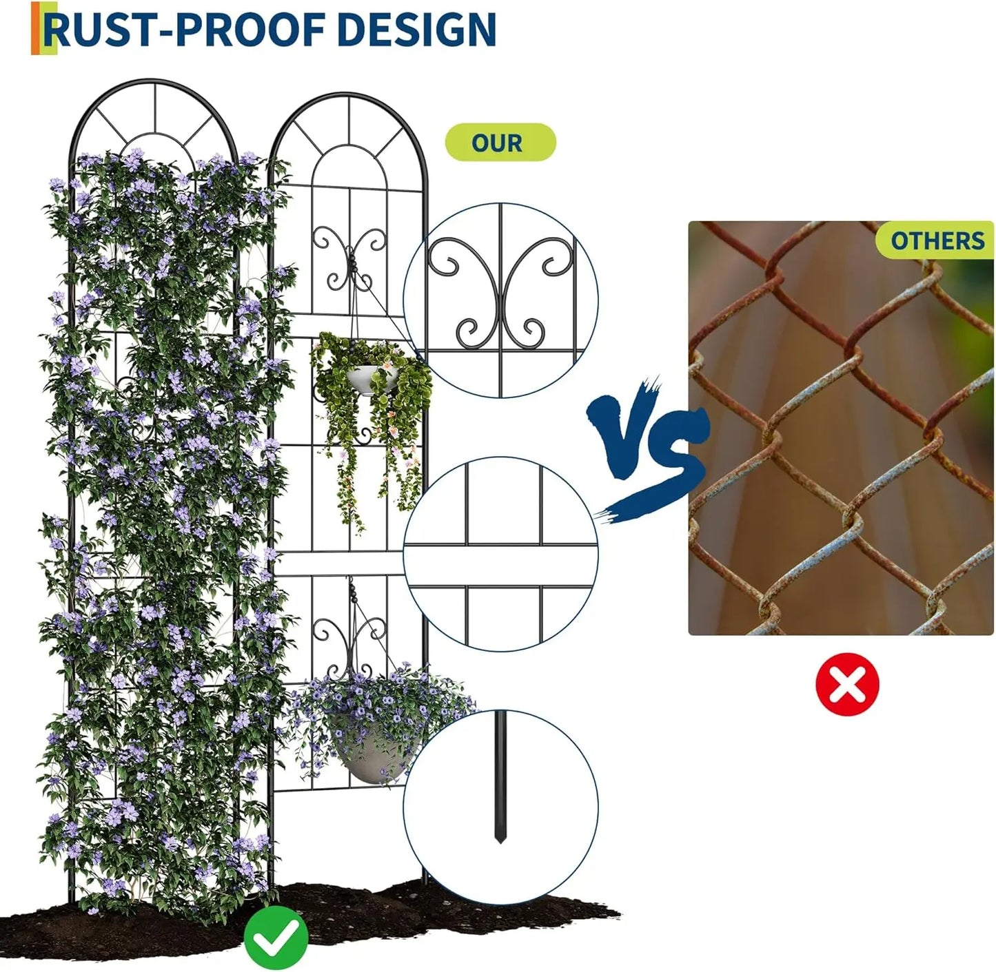 Garden Trellis Coated Rustproof Iron Arch Decoration Trellis for Climbing Plants Outdoor Rose Vegetable Flower Support