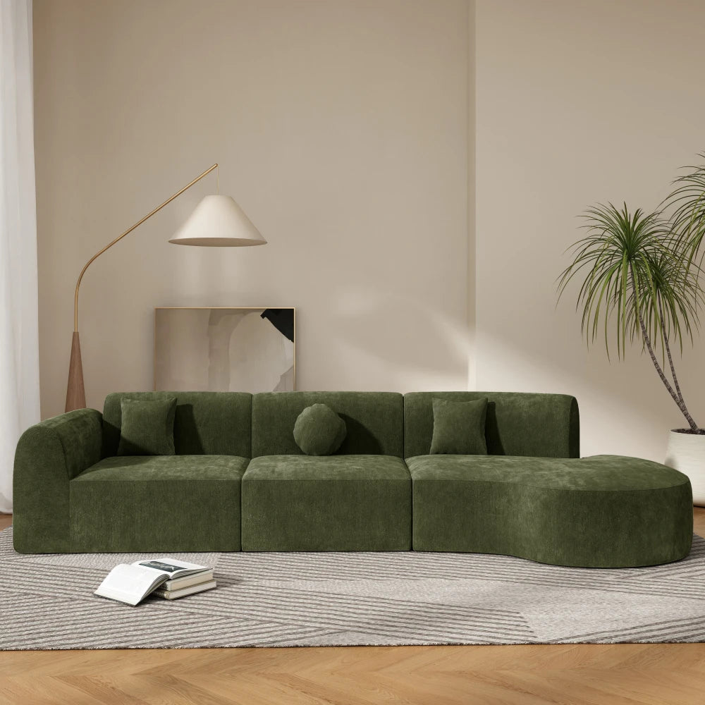 Elegant Green 140 Inch Curved Sectional Sofa 6 Seater