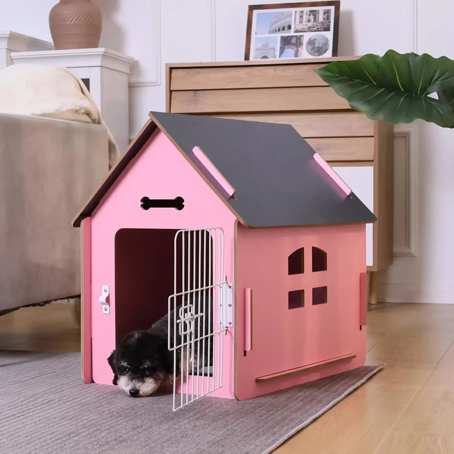 Cozy Wooden Indoor Dog House for Small Dogs and Cats Detachable Roof Design