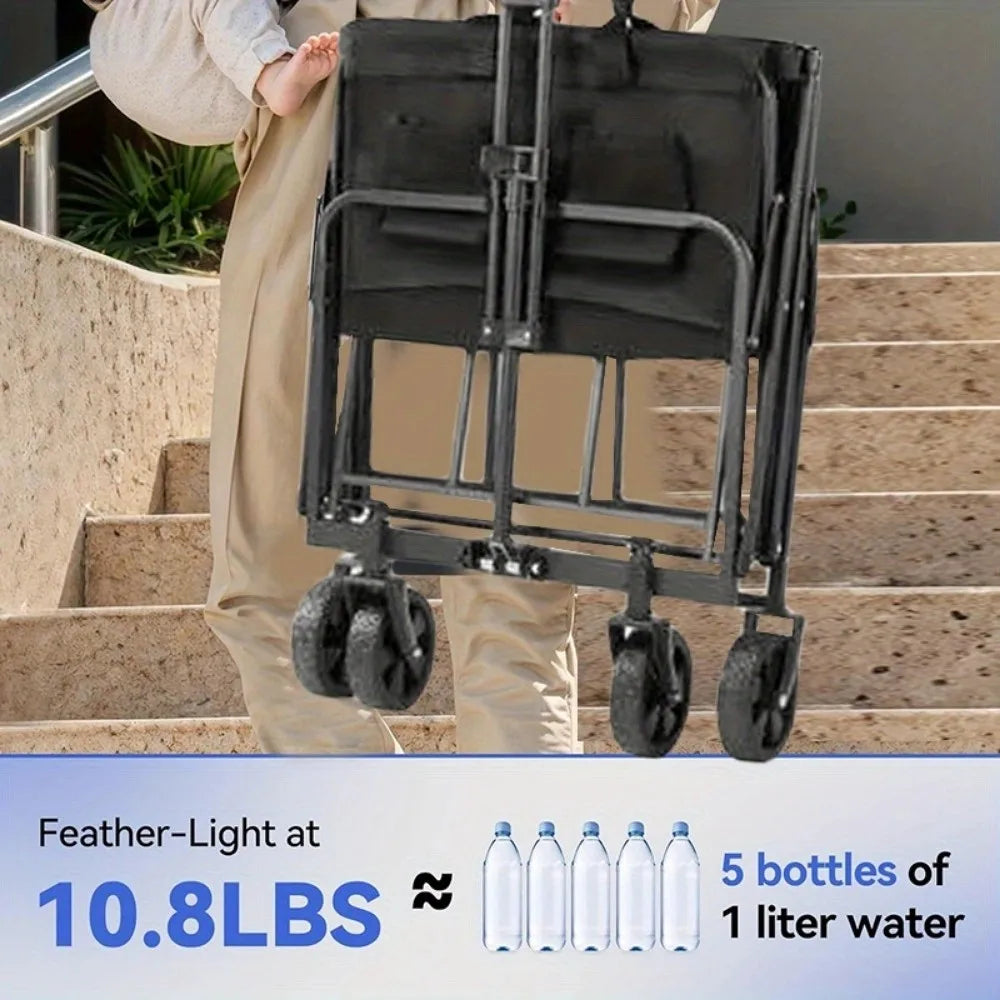 Collapsible Foldable Wagon Cart Heavy Duty Utility Cart With All Terrain Wheels 220 Lbs Capacity