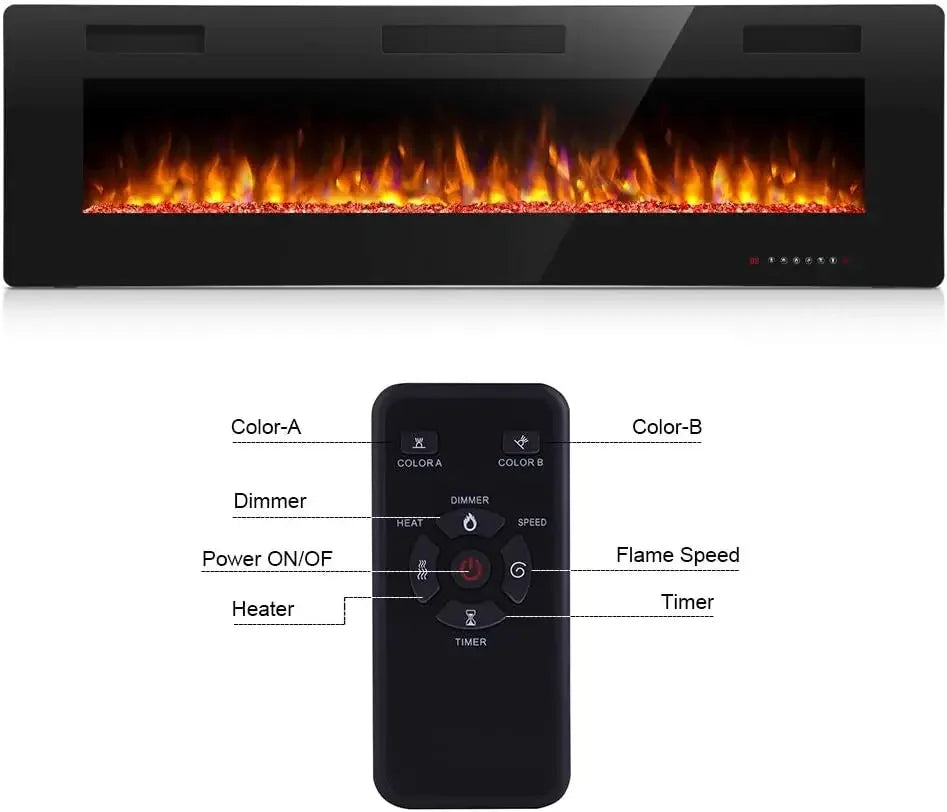 36 Inch Electric Fireplace In Wall Recessed And Wall Mounted Fireplace Heater With Multicolor Flame