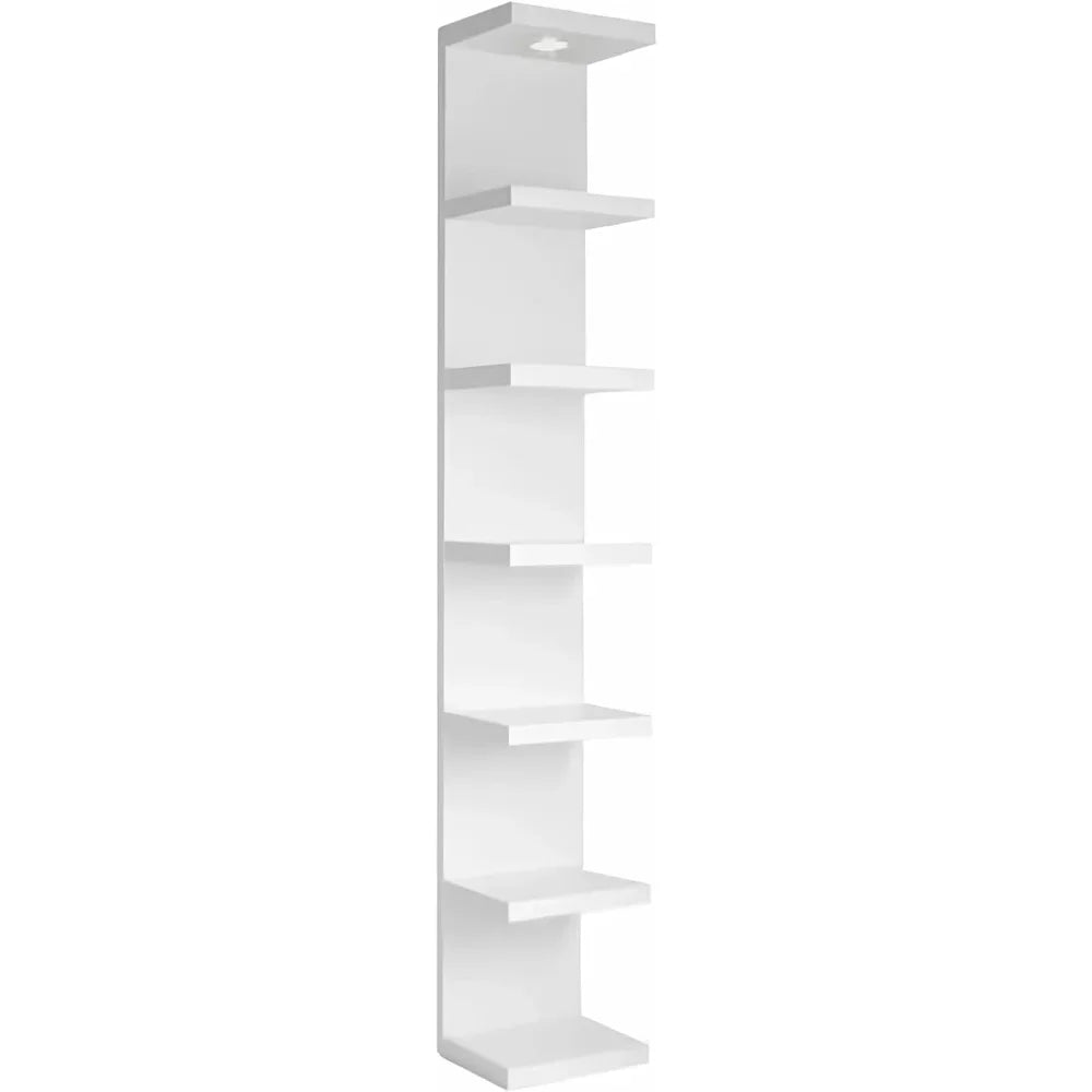 Versatile 7 Tier Floating Wall Shelf Unit with LED Remote Control Light in White Lack Finish