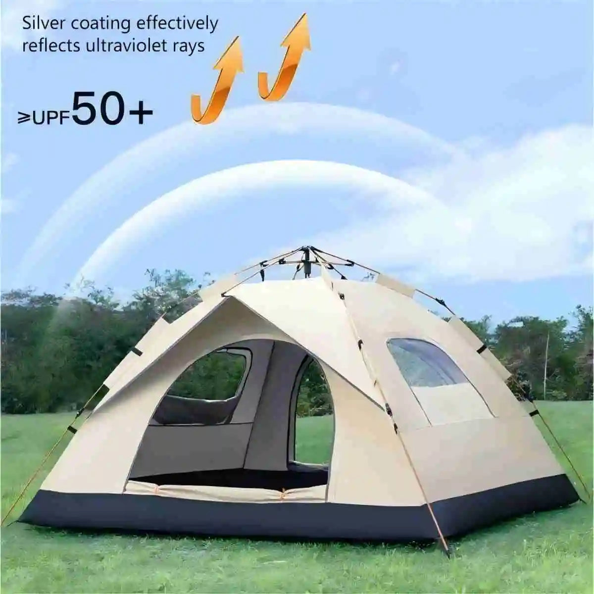 Outdoor Shelter Sunshade Self-Driving Travel Camping Tent with Two Doors and Two Windows