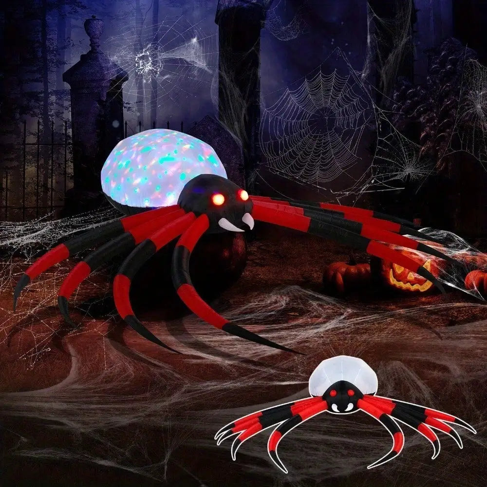 12FT Giant Halloween Inflatable Spider Yard Decoration with Rotating LED Light