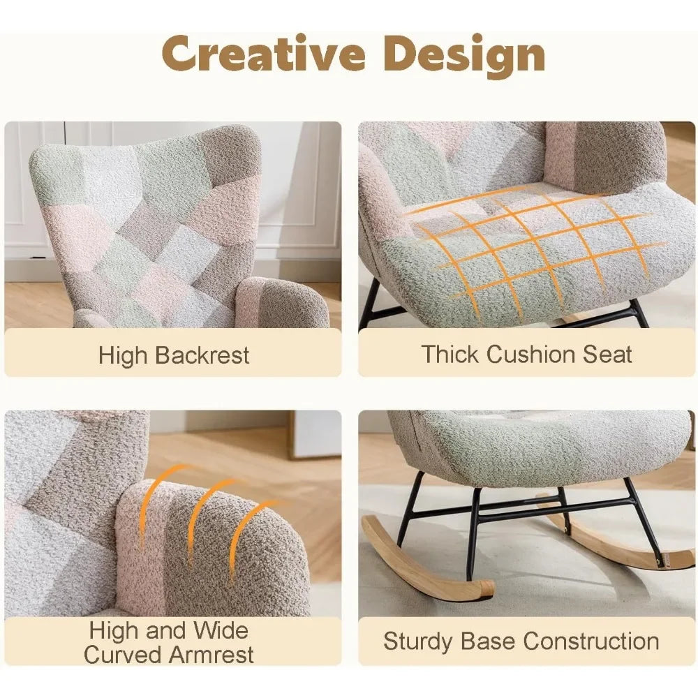 Nursery Teddy Upholstered Glider Rocker Chair High Back