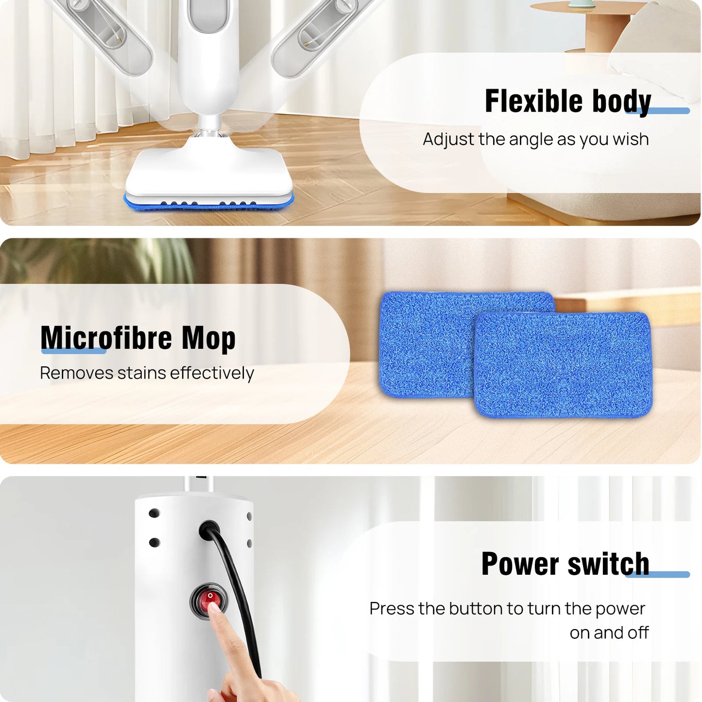 12 In 1 Electric Steam Mop With Rotating Head 120 Degree
