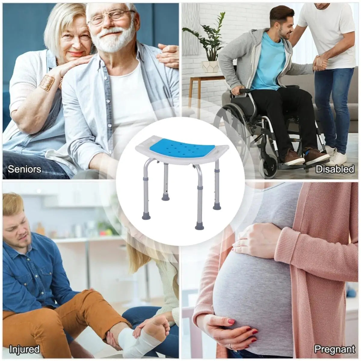 Adjustable Shower Chair for Seniors and Disabled Lightweight Portable Bath Seat with Side Handles and 6-Level Adjustable Height