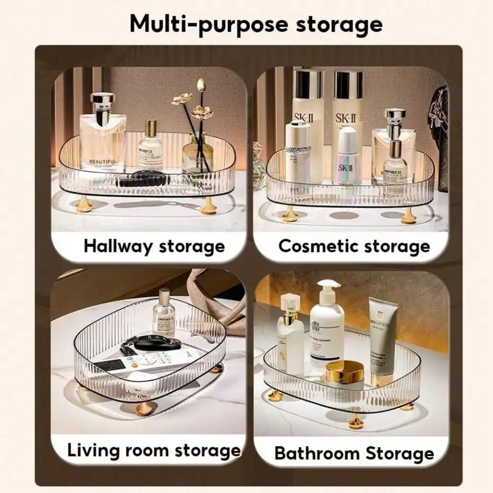 Durable Makeup Storage Tray Large Capacity Desktop Cosmetic Organizer Transparent Vanity Desk Accessories Luxury Grey