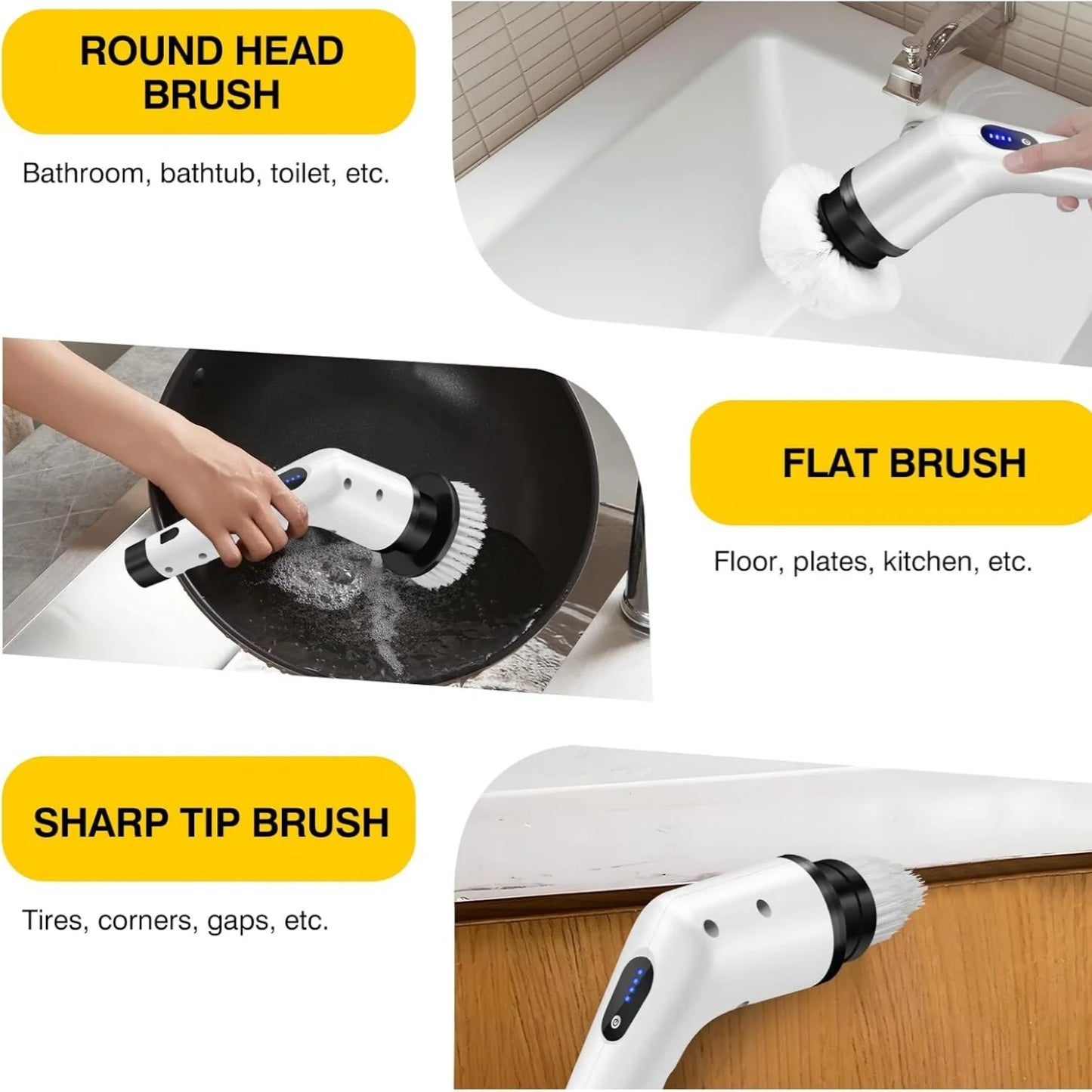Briefness Electric Cleaning Brush Spin Scrubber 3 In 1 Tool