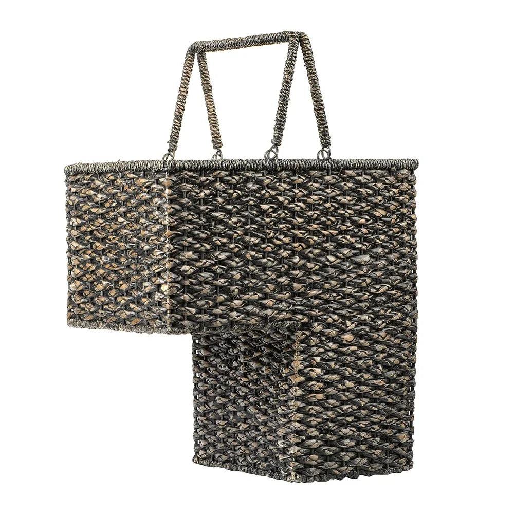 Black Rattan Stair Basket with Handles Storage Organizer Home Collection Convenient Carry All Purpose Decor