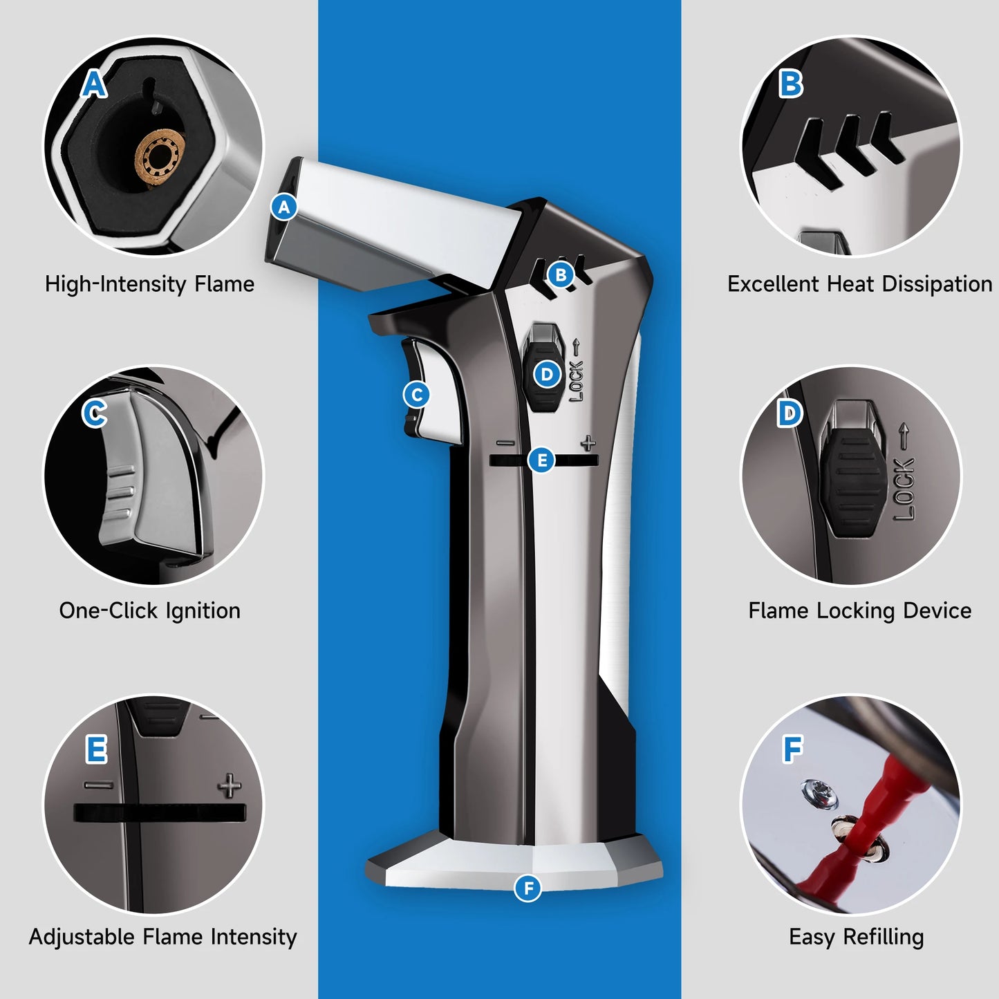 Butane Torch Kitchen Torch Refillable Torch Lighter Culinary Torch Cooking Torch for Food Baking Crafts BBQ Creme Brulee